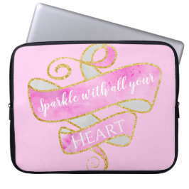 Pjattig Rosa Guld Glitter Glans Hjarta Laptop Fodral