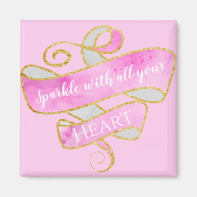 Pjattig Rosa Guld Glitter Glans Hjarta Magnet (Framsidan)