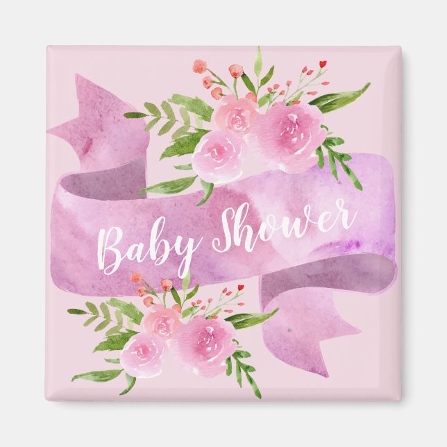 Pjattig, söt, chic, blommig rosa baby shower magnet (Framsidan)