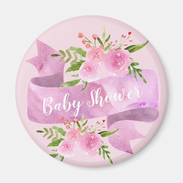 Pjattig, söt, chic, blomstergul rosa baby shower magnet (Framsidan)
