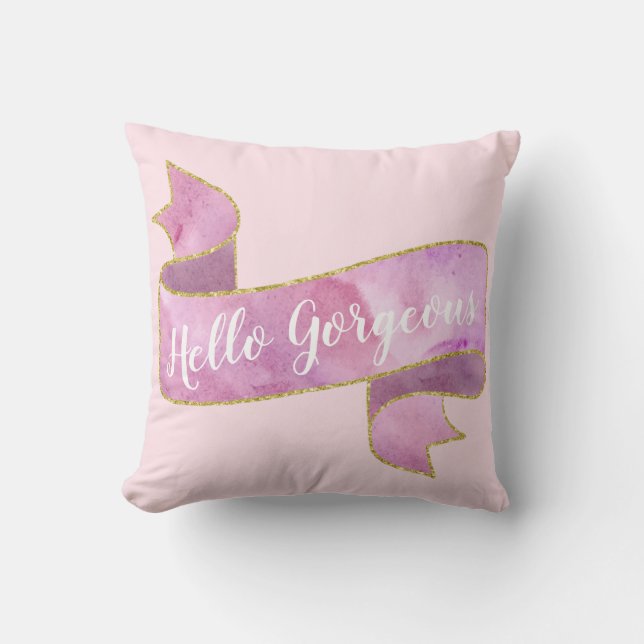 Pjattig vacker rosa Hello Gorgeous guld band Kudde (Framsida)