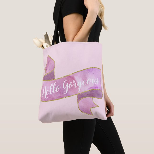 Pjattig vacker rosa Hello Gorgeous-guldslinga Tygkasse (Närbild)