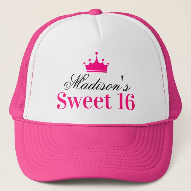 Pjattig vit het rosa Sweet 16 prinsesskrona namn Keps (Framsida)