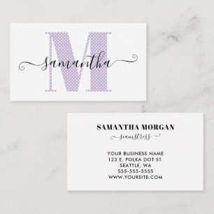 Pjattigt lila och vitt prickigt monogram visitkort