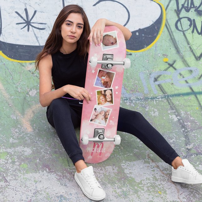 Pjattigt Rosa Familjefoto Collage Mini Skateboard Bräda 18,5 Cm (Skapare uppladdad)