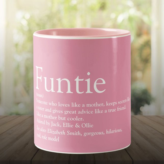Pjattigt Rosa Roligt Funtie Faster Fasters Definit Två-Tonad Mugg (Girly Pink Funny Funtie Aunt Auntie Definition Two-Tone Coffee Mug)