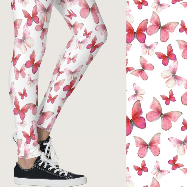 Pjattigt rött fjärilsmönster whimsical mönstrat leggings (Skapare uppladdad)