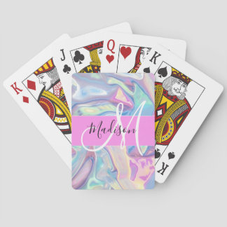 Pjättjej Rosa Holografisk Iriserande Monogram Namn Casinokort
