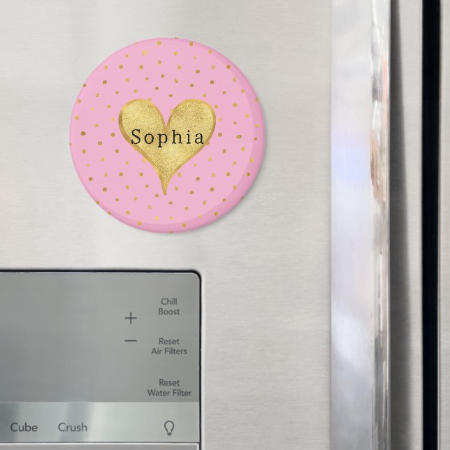 Pjättpink gula prickar hjärta magnet (In Situ (Fridge))