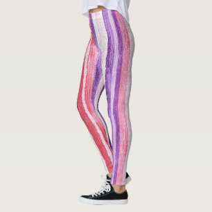 Pjättrosa Blush Rosa Röda Ränder Leggings