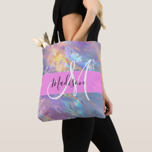 Pjättrosa Holografisk Iridescent Monogram Namn Tygkasse