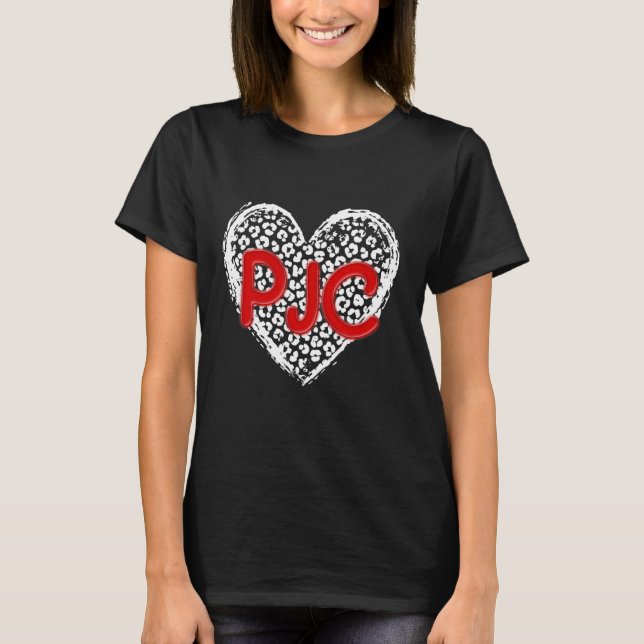 PJC Red Initialer Leopard Cheetah Heart Trendig Wo T Shirt (Framsida)
