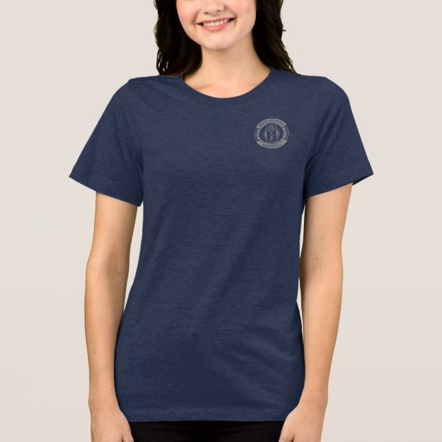 PJK Women's Navy Bella+Canvas / logo & dolphin / T Shirt (Framsida)