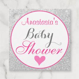 Pjonk Prinsessa Rosa och Silver Glitter Babyfirand Gåvor Etiketter