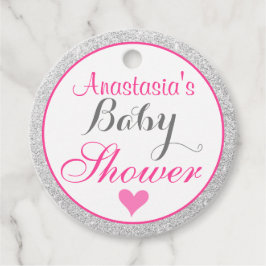Pjonk Prinsessa Rosa och Silver Glitter Babyfirand Gåvor Etiketter