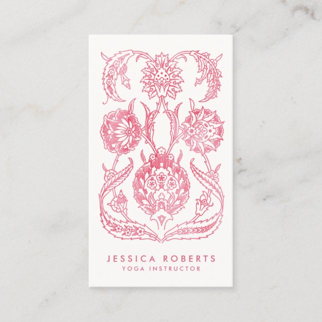 Pjonk Rosa Art Nouveau Blommig Designerare Visitkort (Framsida)