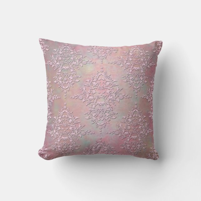Pjonkig Antik Rosa Aurora Blommig Damask Kudde (Framsida)