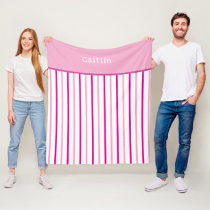Pjonkiga Pastell Rosa Vita Ränder Namn Fleecefilt