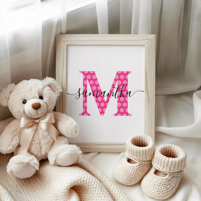 Pjonkiga Rosa Prickiga Monogram Poster (Girly Pink Polka Dot Monogram Poster)