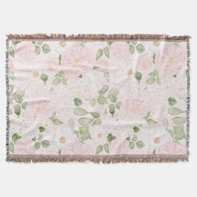 Pjonkiga rosa vita vackra blommor filt (Framsidan)