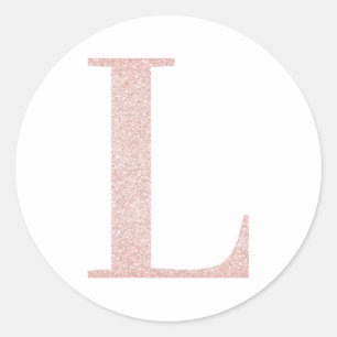 Pjonkigt blekt rosa guld glitter monogram L Runt Klistermärke