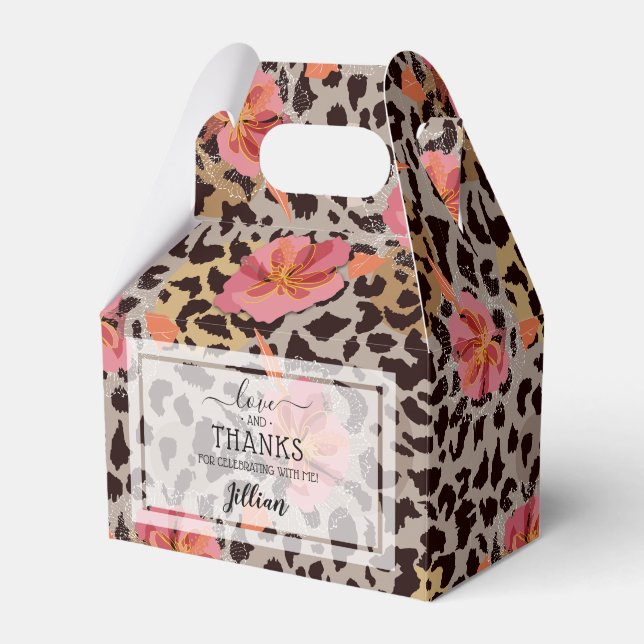 Pjonkrosa blommig leopardtryck presentaskar (Framsidan Sidan)