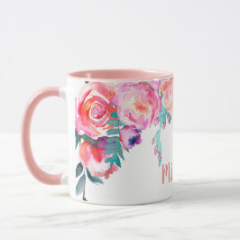 Pjonkrosa blommor Elegant personlig namn Mugg