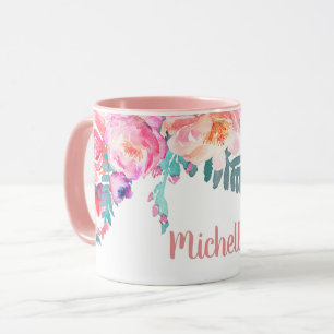 Pjonkrosa blommor Elegant personlig namn Mugg