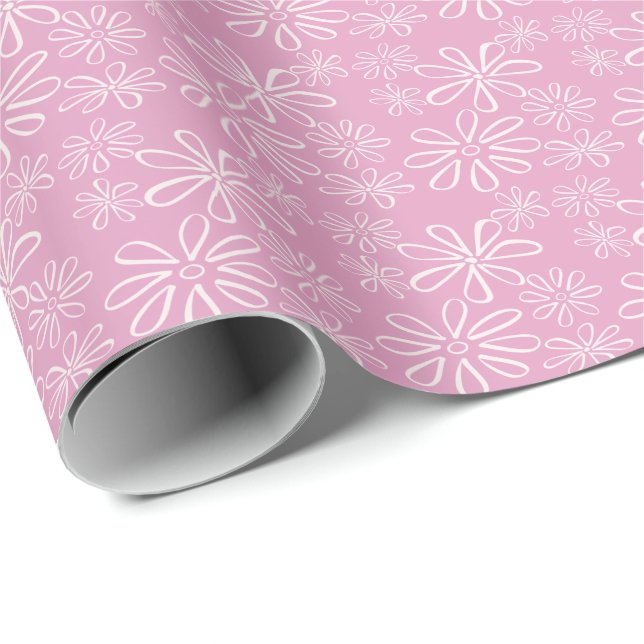 Pjonkrosa blomsterdoodle-mönster presentpapper (Rullad Hörn)