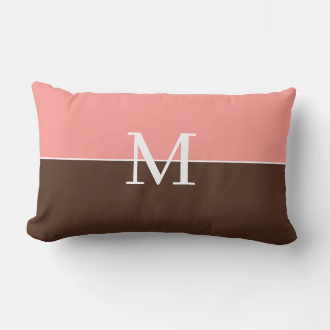 Pjonkrosa &brun monogram lumbarkudde (Framsida)