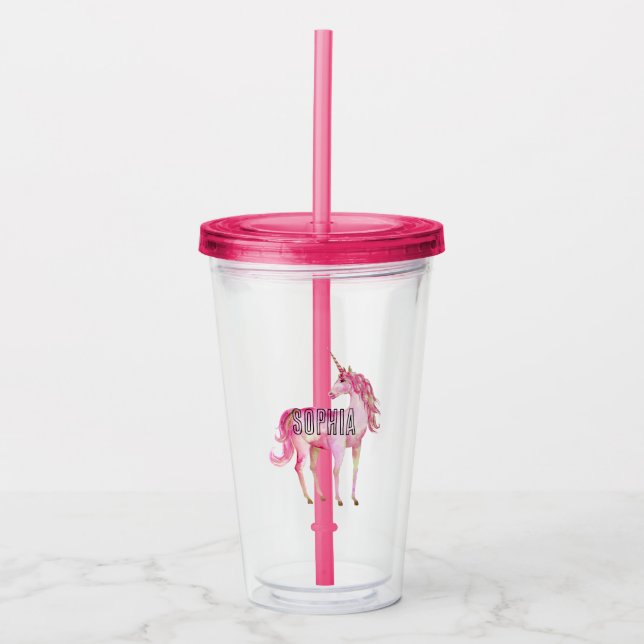 Pjonkrosa enhörning take away mugg (Framsida)