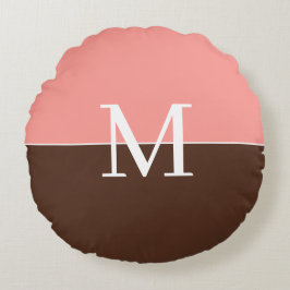 Pjpkrosa och brun monogram rund kudde