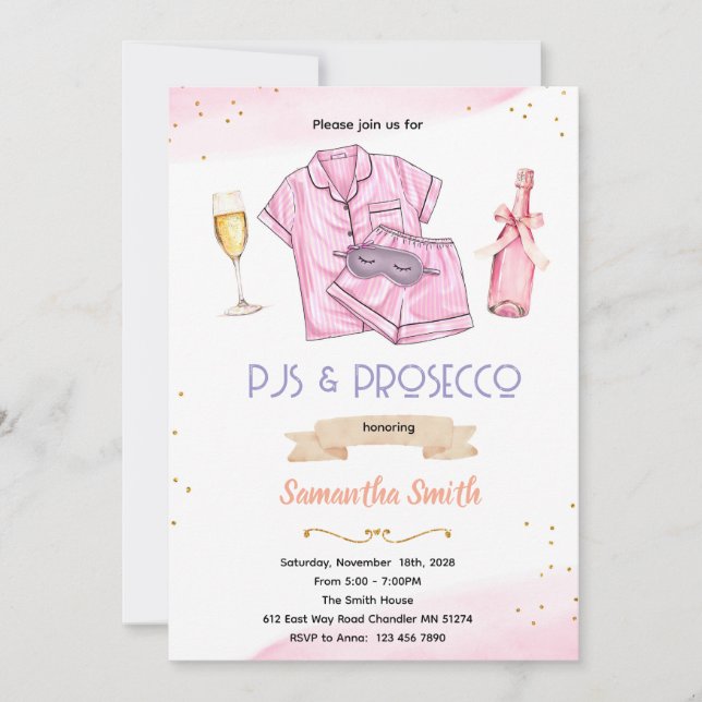 PJ's and Prosecco party invitation Inbjudningar (Framsida)