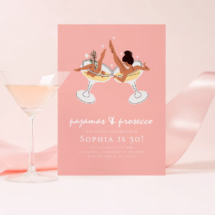 PJs och Prosecco Pajama Party Födelsedagsfest Inbjudningar