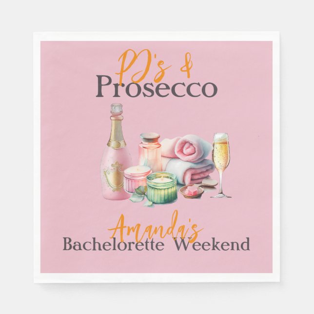 Pjs och Prosecco Rosa Spa Möhippa Fest Pappersservett (Framsidan)