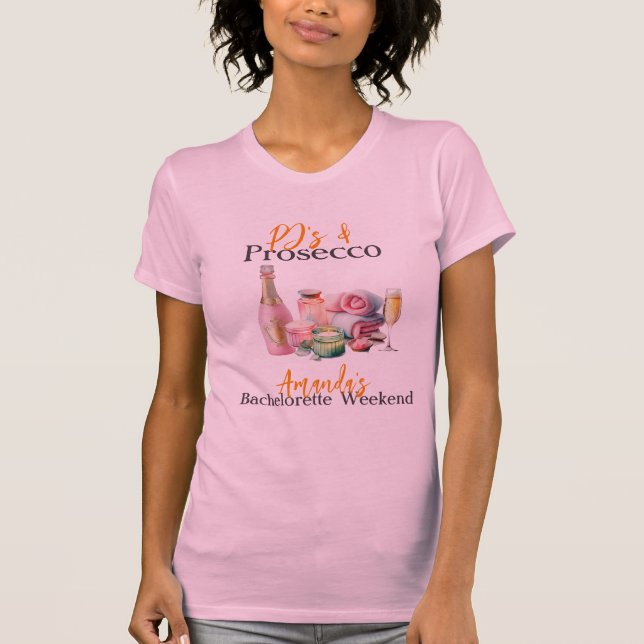 Pjs och Prosecco Rosa Spa Möhippa Fest T Shirt (Framsida)