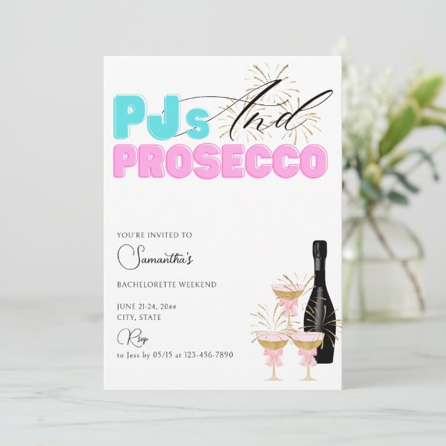 PJs Prosecco Pajama Party Bachelorette Helg Inbjudningar (Stående Fram)