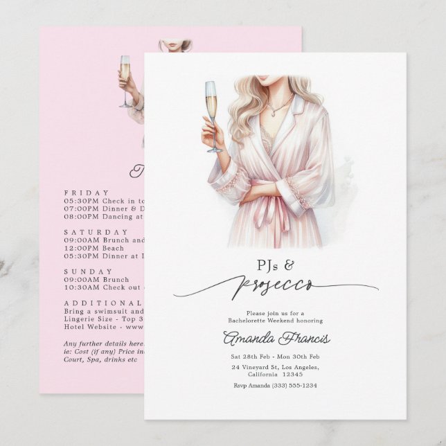 PJs & Prosecco Pyjamasfest Sista Chansen-Helg Inbjudningar (Fram/baksida)