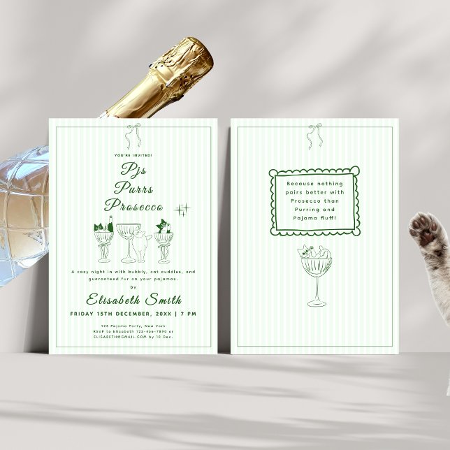PJs, Purrs & Prosecco Cat Pajama-partiets inbjudan (PJs, Purrs & Prosecco Cat Pajama Party Invitation)
