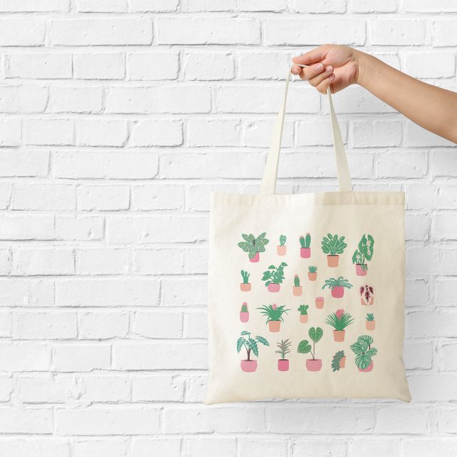 Pjuka krukväxter Rosa och Grön Illustration Tygkasse (Skapare uppladdad)