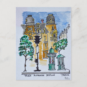 Place Alphonse Deville Paris, Frankrike Vykort