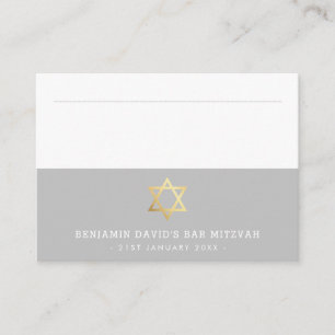 PLACE CARDS Pub Mitzvah guld stjärna i David grått Placeringskort