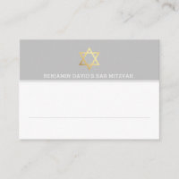 PLACE CARDS Pub Mitzvah guld stjärna i David grått