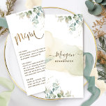 Placera kort/meny, Elegant Grey och vattenfärg Meny<br><div class="desc">Elegant Menu för alla tillfälle med grönt innehåll och vattenfärg på baksidan, med möjlighet att anpassa med ditt namn och din händelse, eller din gäst namn, och skapa ett allt-i-ett-menyplatskort. Utformning med exquisite water color Eucalyptus greenery och modern handskriven information om kalligrafi. Grey-detaljer både fram och tillbaka i en vacker...</div>