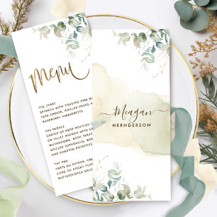 Placera kort/meny, Elegant Grey och vattenfärg Meny
