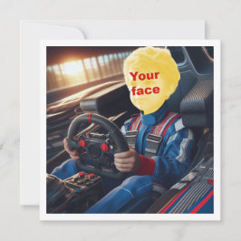 Placera min ansikte i bilden, formel 1 racingbil kort