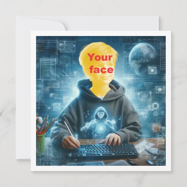 Placera min ansikte på bilden, datornörd, geni kort (Framsida)