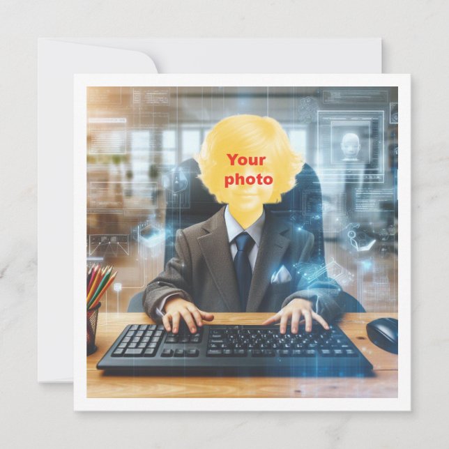 Placera min ansikte på bilden, datornörd, geni kort (Framsida)