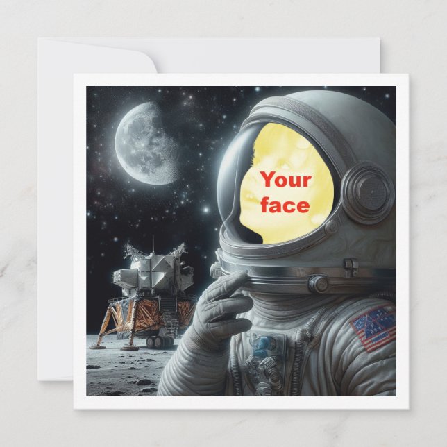 Placera mitt ansikte i bilden, astronaut, rymdbil kort (Framsida)
