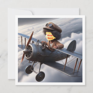 Placera mitt ansikte i bilden, flygande flygplan, kort